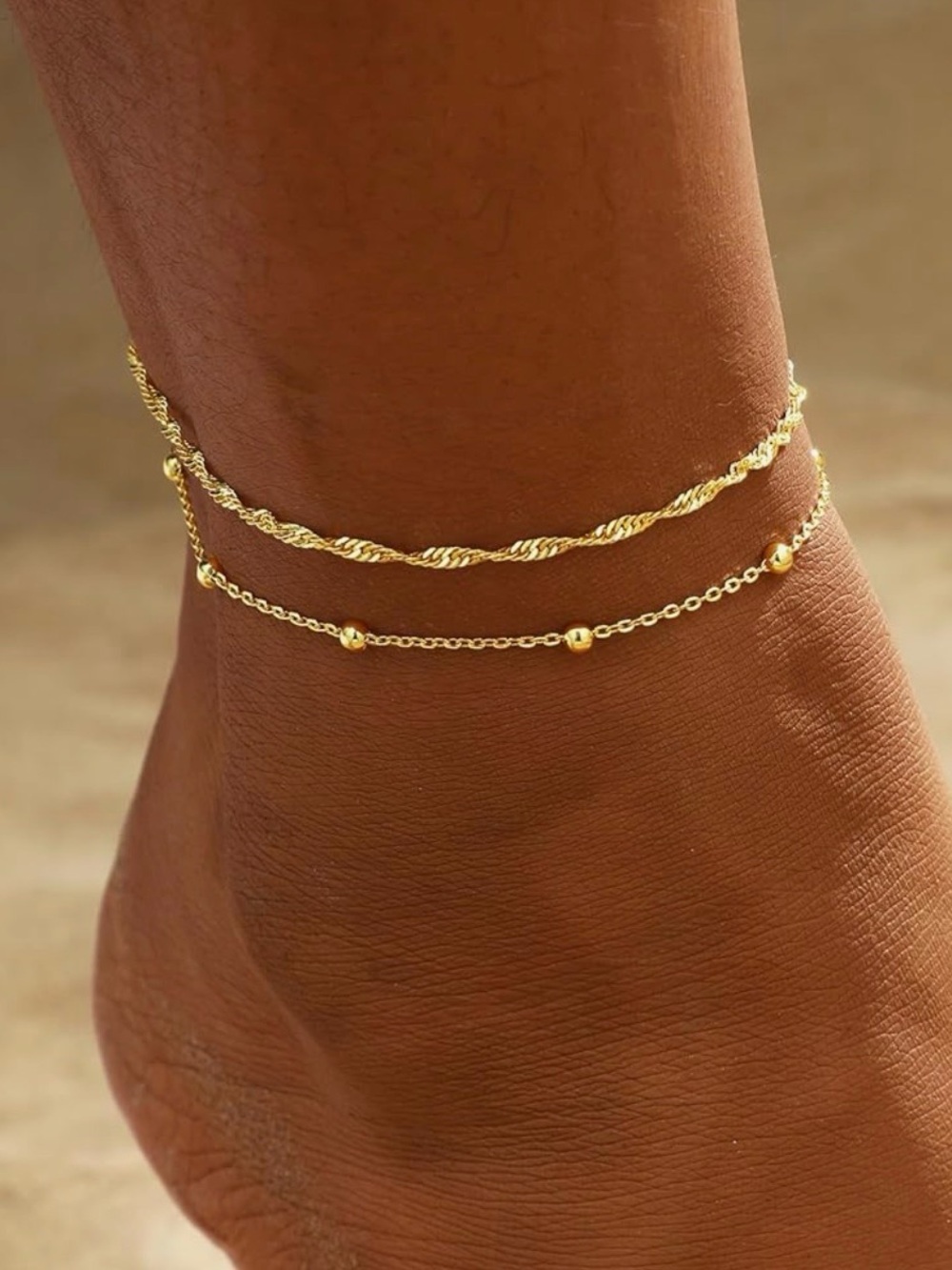 NEW 14K Gold Plated Delicate Gold Double Anklet Bracelet
